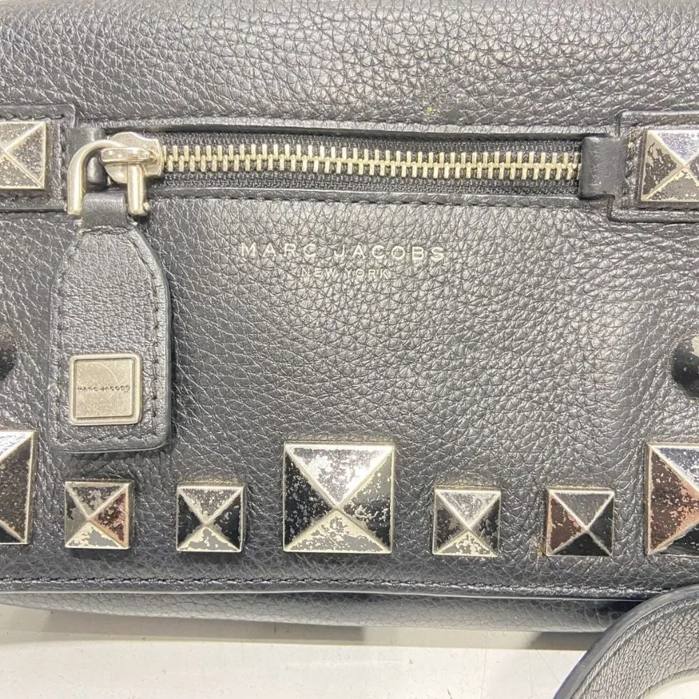 Marc Jacobs Designer Recruit Chipped Black Studded Crossbody Bag Purse